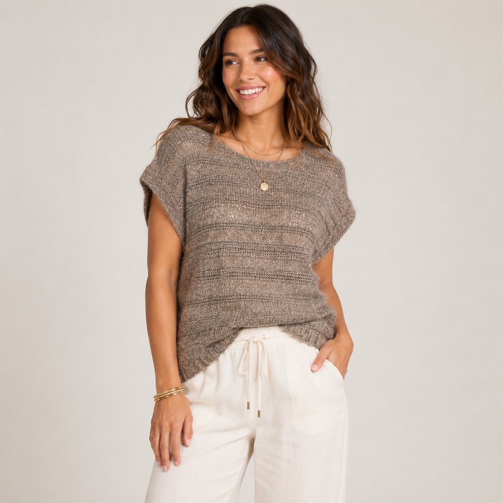 Express Womens M Mohair Metallic Knit Sweater Short Sleeve Quiet Luxury Boho NWT